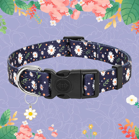 Blue Daisy Dog Collar, Wonderful Pet Gift Collar with Cute Pendants, Adjustable Dog Collar for Small Medium Large Dogs, Flower Dog Collar for Male...