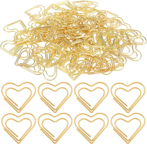 100Pcs Gold Heart Paper Clips Cute Small Paper Clips for Funny Heart Clips Kids Office Supplies Paper Clamps Wedding Decoration Crafts Scrapbookin...