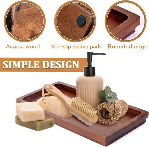 Bathroom Vanity Tray 11.8 x 5.9 inches of Natural Acacia Wood - Elegant Organizer for Cosmetics, Jewelry, Perfume, Candle, Key - Premium Wood Tray...