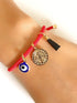 18K Gold Plated Saint Benedict Red String Bracelet Adjustable Charm Evil Eye & Dainty Genuine Azabache Hand...