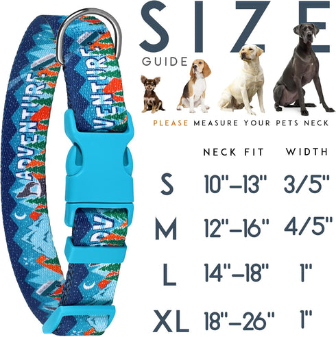 Nature Dog Collar Travel Pattern Adjustable Nylon Pet Collars for Small Medium Large Dogs Puppy Designer Print (Adventure, Neck Fit 12"-16")...
