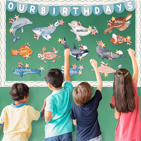 90Pcs Sea Animal Birthday Bulletin Board Set Classroom Decorations Under The Sea Happy Birthday Chart Cutouts Ocean Theme Calendars Bulletin Wall ...