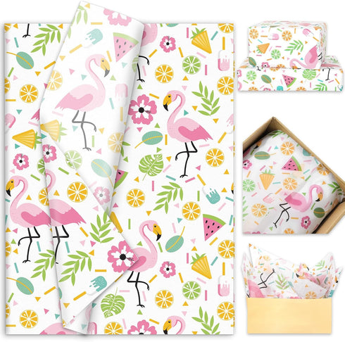 JarThenaAMCS 100 Sheets Hawaiian Tissue Paper Tropical Gift Wrapping Paper Palm Leaves Flamingo Decorative Art Craft Paper for DIY Crafts Summer B...