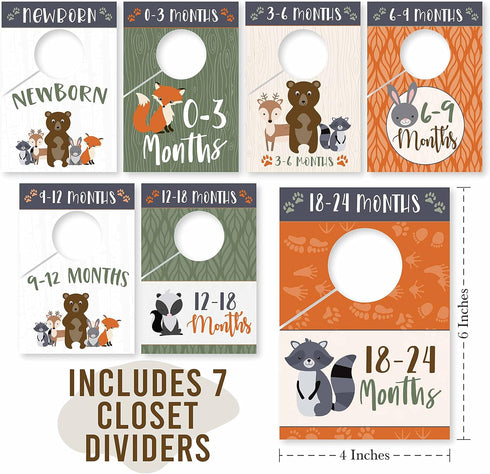 Hadley Designs 7 Woodland Baby Nursery Closet Organizer Dividers For Girls or Boys Clothing, Grey Age Size Hanger Organization For Kid, Toddler, I...