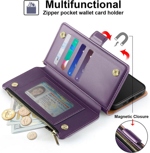 Antsturdy for iPhone 15 Pro Max Wallet Case?RFID Blocking? PU Leather Phone Case Women Men flip Shockproof Protective Cover with Strap Zipper Pock...