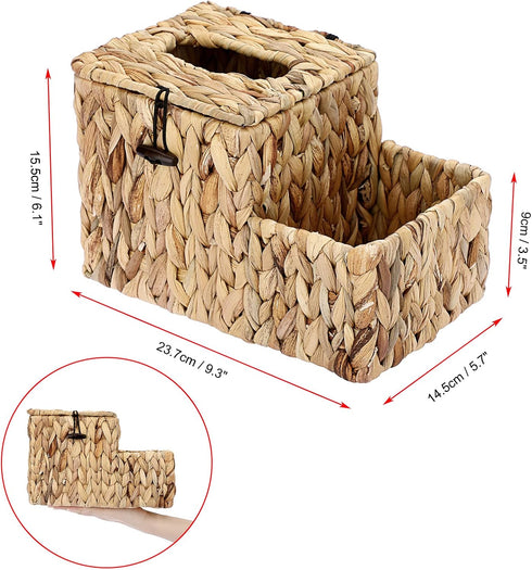 Sumnacon Square Woven Tissue Box Cover - Decorative Cube Wicker Tissue Box Holder with Side Organizer, Rustic Water Hyacinth Tissue Holder for Liv...