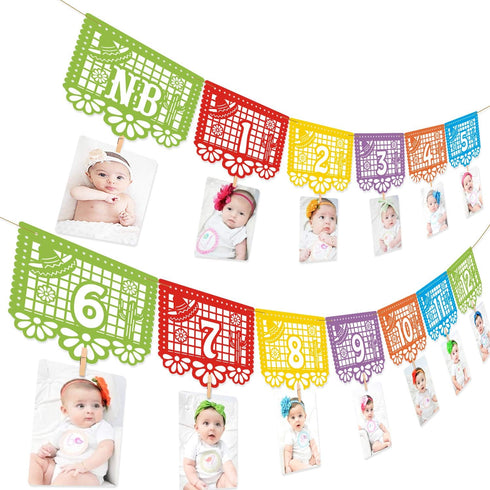 Kitticcino Mexican Fiesta 1st Birthday Photo Banner Papel Picado UNO Mexican Photo Banner Fiesta Monthly Banner Garland Baby Newborn to 12 Month C...