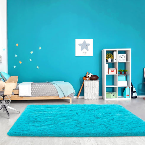 Noahas Fluffy Teal Blue Area Rugs for Bedroom Living Room,4x5.3 Feet Thick Shag Throw Floor Carpet,Soft Shaggy Non-Slip Plush Dorm Nursery Kids Ru...