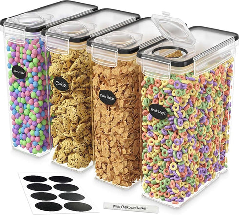 DWËLLZA KITCHEN Cereal Containers Storage 4 Pack 135 fl. oz Cereal Dispenser Airtight Food Storage Containers BPA-Free Pantry Organization and Sto...