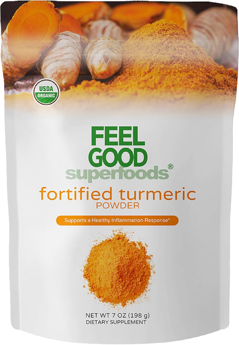 FeelGood Organic Superfoods Fortified Turmeric Powder with Curcumin and Black Pepper, 95% Curcuminoids, Immune Support, Vegan, Gluten Free, Non-GM...
