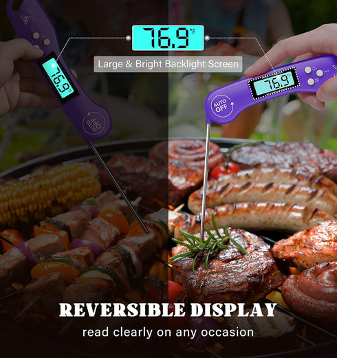 DOQAUS Digital Meat Thermometer, Instant Read Food Thermometer for Cooking, Kitchen Probe with Backlit & Reversible Display, Cooking Temperature P...