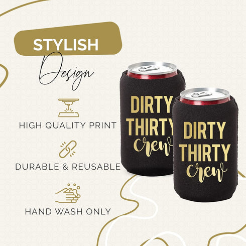 Dirty Thirty Crew Can Coolers Set of 12, Dirty 30 Birthday Decorations for Him and Her - 30th Birthday Party Favors, Party Favors for Women and Me...