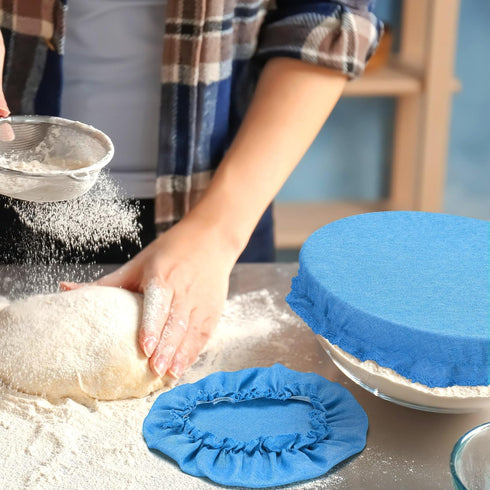 Patelai 10 Pieces Bowl Covers Reusable in 5 Size Stretch Cloth Fabric Bowl Covers Elastic Food Storage Covers Cotton Bread Bowl Covers Reusable Li...