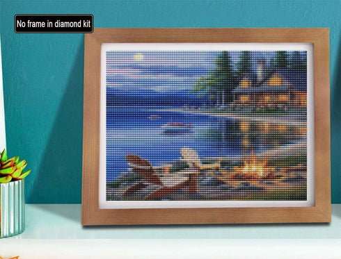 SKRYUIE 5D Lakeside Chair Diamond Art Painting Kit - DIY Diamond Art Landscape, Full Round Drill - Crystal Embroidery Cross Stitch - Adult Craft f...