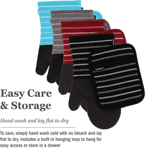 Cuisinart Neoprene Oven Mitts and Potholder Set-Heat Resistant Oven Gloves to Protect Hands and Surfaces with Non-Slip Grip, Hanging Loop-Ideal fo...