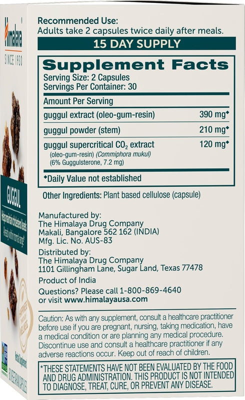 Himalaya Guggul, Cholesterol Supplement for Healthy LDL, HDL, and Triglyceride Levels, 750 mg, 60 Vegetarian Capsules, 1 Month Supply, 2 Pack...
