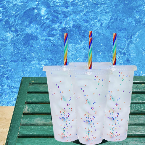 Generic 24 oz Reusable Color Changing Rainbow Cup with Rainbow Straw and Lid 4 Pack,Multicolor...