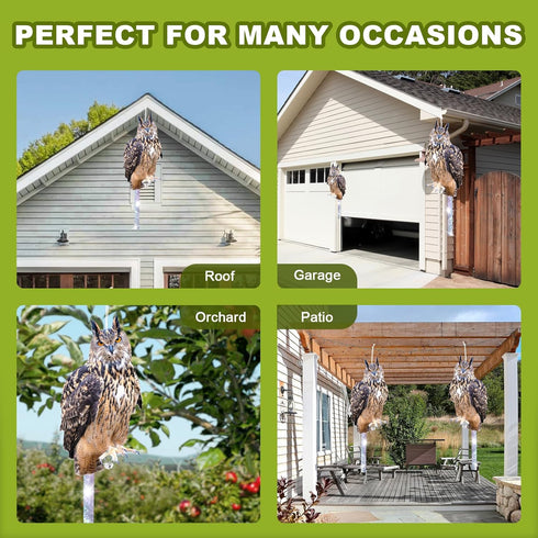 Owls to Keep Birds Away, 2Pcs Fake Owls with Reflective Tape for Garden Patio, Cardboard Hanging Owl Bird Scare Reflective Hanging Decoration to K...