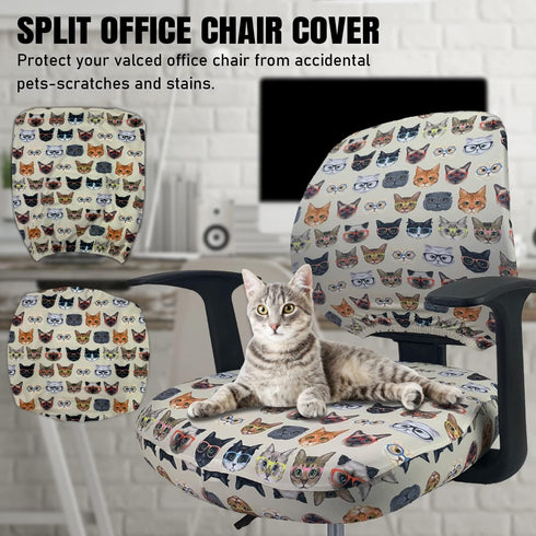 Office Chair Cover Computer Desk Chair Covers Stretchable Anti-Dust Universal Split Rotating Swivel Chair Slipcover Protector 2 Piece, Cute Cats, ...