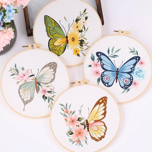 REEWISLY 4 pcs of Embroidery Starter kit with Patterns and Instructions, DIY Adult Beginner Cross Stitch Kits, Including 2 Plastic Embroidery Hoop...