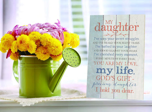 DEXSA Daughter Wood Plaque with Inspiring Quotes 6x9 - Classy Frame Wall & Tabletop Decoration | Easel & Hanging Hook | Christian Family Religious...