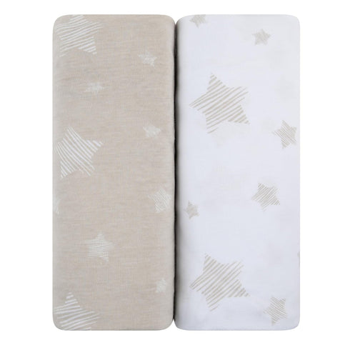 Ely's & Co. Bassinet Sheet Set 2 Pack 100% Jersey Cotton for Baby Girl and Baby Boy - Tan Drawn Star Design...