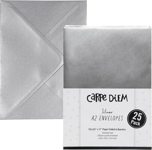 Pukka Pad, Carpe Diem Gummed Envelopes for Greeting Cards and Invitations - Pack of 25 Silver Envelopes - A2, 4.38 x 5.75 in...
