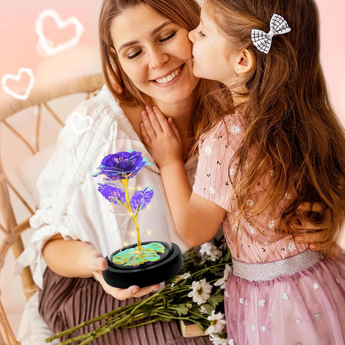 Childom Birthday Gifts for Women,Christmas Flowers Gifts for Her,Women,Mom,Wife,Grandma,Light Up Rose in Glass Dome,Colorful Purple Flowers for Ch...