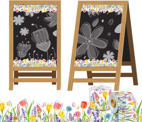 67.9 Ft Tulip Bulletin Board Border, Bulletin Border Flower Shape Scrolling Bulletin Board Decorative Stickers for School Classroom Office Chalkbo...