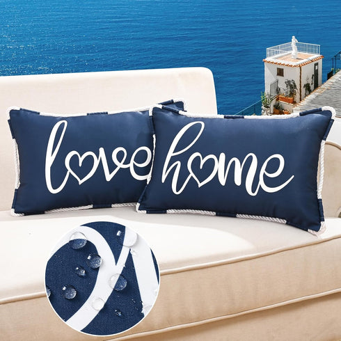 ASPMIZ Outdoor Pillow Covers 12 x 20 Inch, Waterproof Lumbar Throw Pillows for Patio Porch Furniture Couch Navy Blue Home Decorative Cushion Cover...