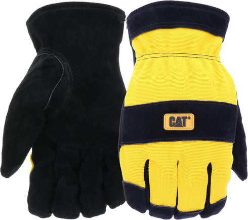 Cat® CAT012222L Split Leather Palm Gloves – Yellow, Large, Boss Therm Synthetic Lined Gloves with Spandex Back...