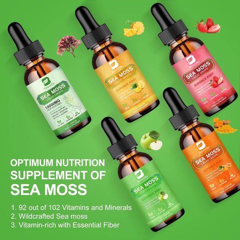 Sea Moss Liquid Drops - Organic Irish Sea Moss Gel with Burdock Root, Vitamin C, B12, 3000mg Seamoss Gel Supplement for Immune, Joint, Detox Clean...