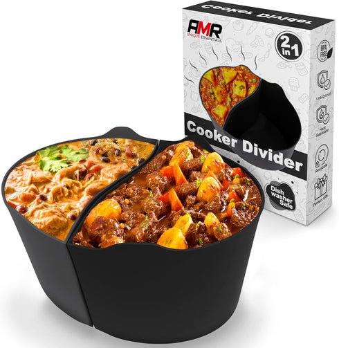 AMR 2in1 Slow Cooker Liners for 6-8 QT Crockpots, Silicone Crockpot Liner for Cooking 2 Dishes, Leak Proof & Dishwasher Safe...