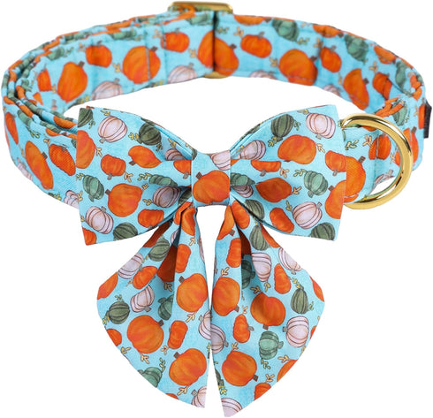 ARING PET Halloween Dog Collar Cotton Cute Pumpkin Dog Collar, Adjustable Blue Pumpkin Pet Collars Boy Puppy Collars with Metal Buckle...
