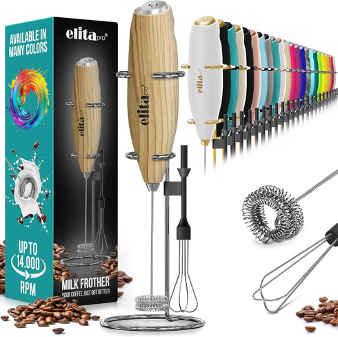 ELITAPRO ULTRA-HIGH SPEED Milk Frother - Double Whisk Handheld Foam Maker - 2-in-1 Drink Mixer - Detachable Egg Beater - Frother Wand for Matcha, ...