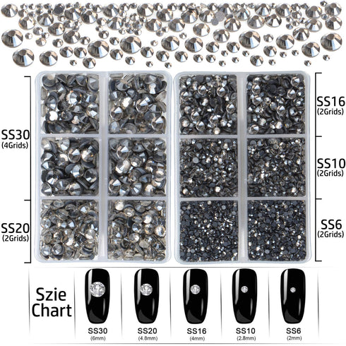 LPBeads 6400 Pieces Hotfix Rhinestones Transparent Black Flat Back 5 Mixed Sizes Crystal Round Glass Gems with Tweezers and Picking Rhinestones Pe...