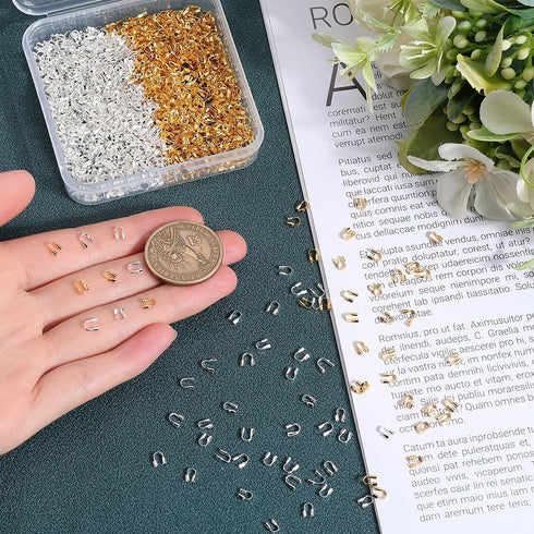 1 Box 1200Pcs Wire Guardians Thread Protector Wire Guard Brass U Shape Protective Tube Silver Gold Wire Guardian Loops for Earring Bracelet Neckla...