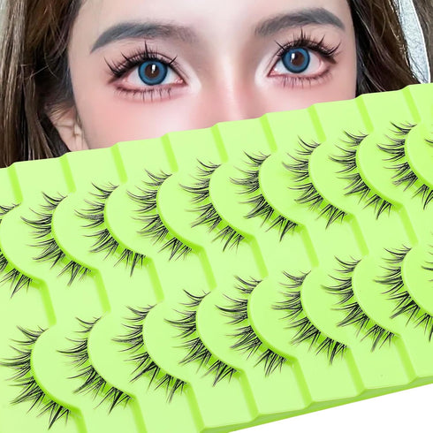 outopen 10 Pairs Manga Lashes Korean Asian Lashes Anime Eyelashes Japanese Makeup Fake Lashes Spiky False Eyelashes...