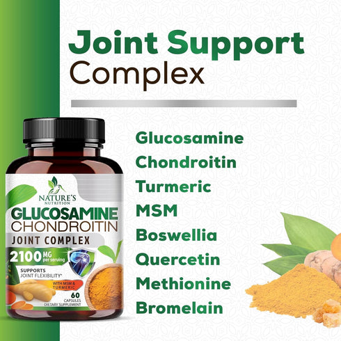 Glucosamine Chondroitin MSM Complex - Joint Support Supplement Turmeric & Boswellia, Triple Strength Glucosamine Capsules - Support for Joint Heal...