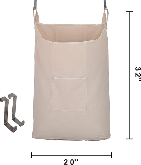 Laundry Collector, Laundry Hamper, Door Hanging Laundry bag with hooks (Beige, 65Liters)...