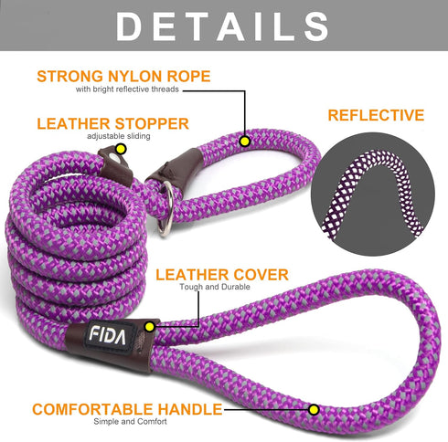 Fida Durable Slip Lead Dog Loop Leash, 6 FT x 1/2" Heavy Duty , Comfortable Strong Rope Leash for Large, Medium Dogs, No Pull Pet Training Leash w...
