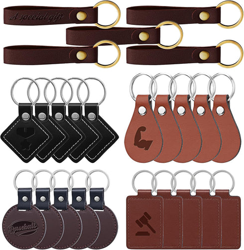 25 Pcs Leather Key Fob Kit, 5 Types PU Leather Key Fobs with Rivets and Keychain Ring, Diy Keychains Holder for Keychain Making Craft Working...