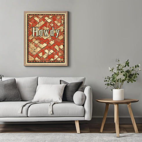Posterizer 1 pcs-Howdy-fun retro greetings poster-mosaic pattern 1-Western Art-Typography Art-Decor for Game Room or Man Cave- unframed wall art...