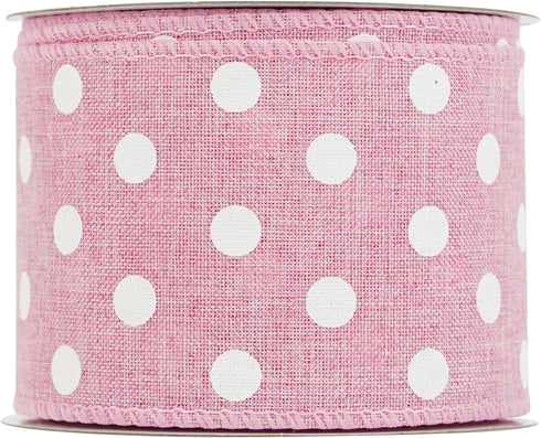 HUIHUANG Pink Polka Dot Burlap Ribbon Wired Edge Ribbon Easter Wreath Ribbon 2.5 Inch X 10 Yards Pink and White Polka Dot Ribbon for Wreaths Bows ...