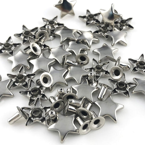 100 Sets 12MM Silver Star Rivets for Leather Star Rivet Studs Garment Rivets Leather Rivets Studs and Spikes for Leather Craft Clothing Bags Belts...