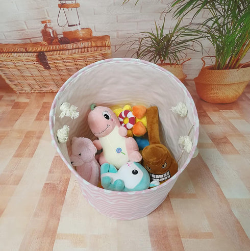 Round Laundry Basket, Waterproof Canvas Large Clothes Basket Laundry Hamper with Handles,Cute Cartoon Kids Nursery Hamper for Girls Room,Toy Stora...