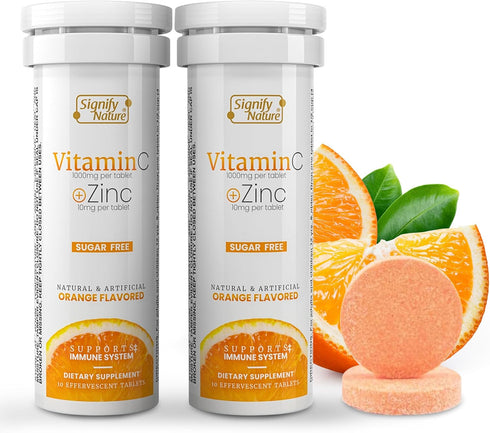 Vitamin C 1000mg Effervescent Tablets - Potent Immune Support VIT C with Zinc Supplement - Sugar-Free & Vegan Formula | Dissolvable Vitamin C Tabl...