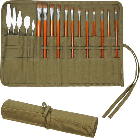 ECHSRT Paint Brush Holder Roll Up Paint Brush Case Storage for Artist Acrylic Oil Watercolor, Paint Brush Holders and Organizers 30 Slots?Army Gre...