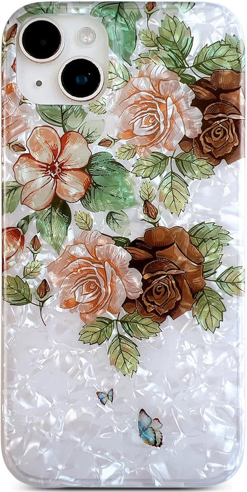 Qokey for iPhone 15 Plus Case,iPhone 14 Plus Case,Cute Flower Case for Girls Women,Shell Pattern Soft Bumper Lightweight Fit Case Shockproof Phone...