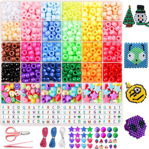 AIXPROBEAD Bracelet Making Kit - 24 Colors Pony Beads Set, Friendship Bracelet Craft Kit with Beads for Bracelet and Jewelry Design for Girls and ...